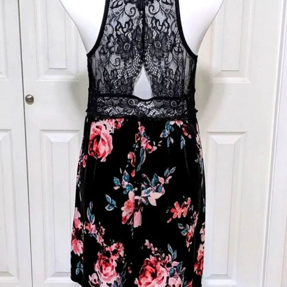 NWOT INC International Concepts Lace bodice / Floral Velvet Chemise / Mini Dress - Picture 7 of 11